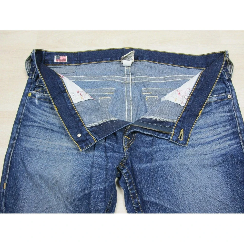 True Religion Men's Designer Jeans - Ricky Premium USA Straight 43x34 Flap Skull